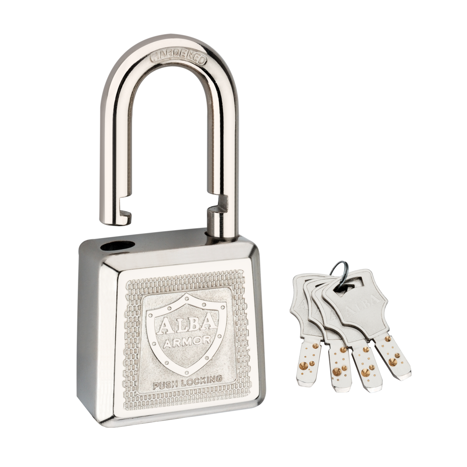 ALBA Armor Heavy Duty Hardened Steel Padlock – Push Locking Security